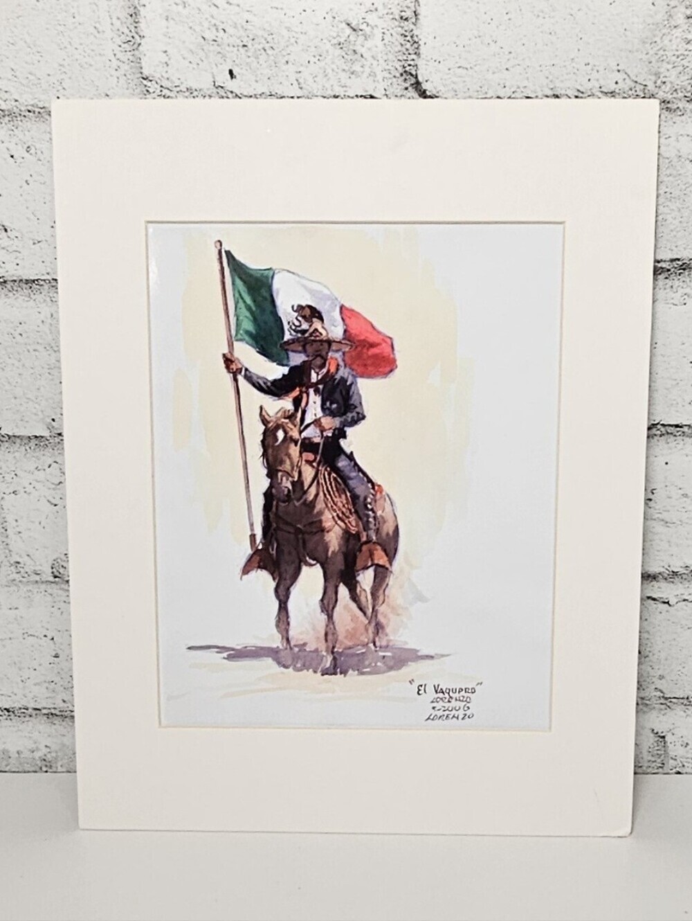 Vintage El Vaquero Signed Matted Western Cowboy Art Print 11.5 x 14